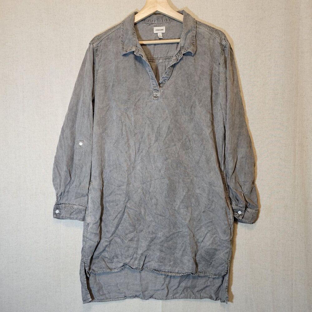 Sneak Peek Womens Grey Collared Long Sleeve Pullover Shirt Dress Large *Flaw*